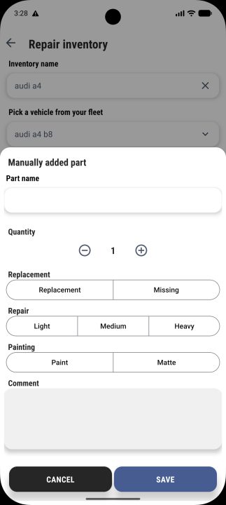 The repair inventory: picking the parts and their condition